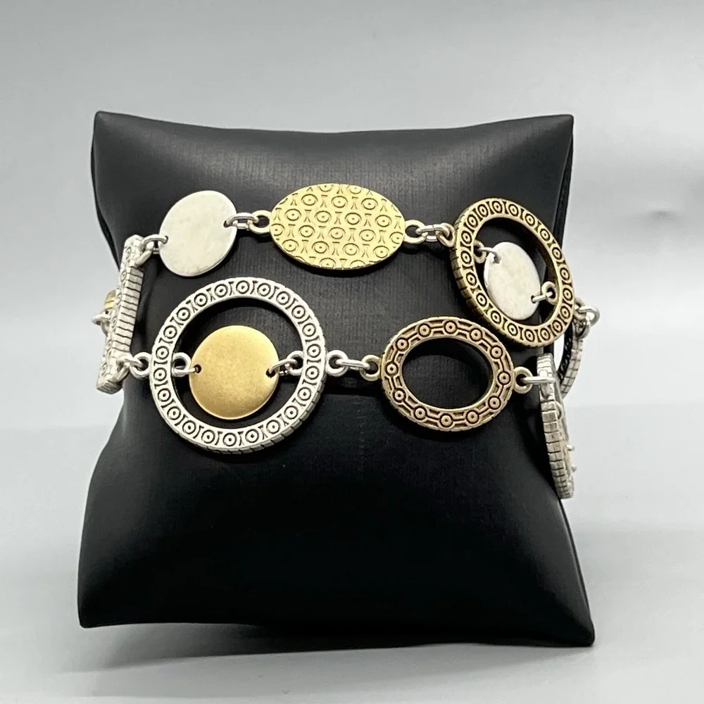 Premier Designs Mixed Metal Link Bracelet‎ Geometric Circles Ovals Toggle Clasp